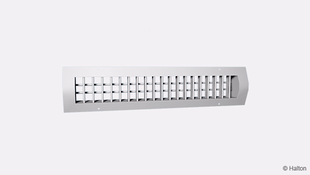 Halton GDD – Grille à ailettes mobiles double déflexion, montage sur gaine circulaire