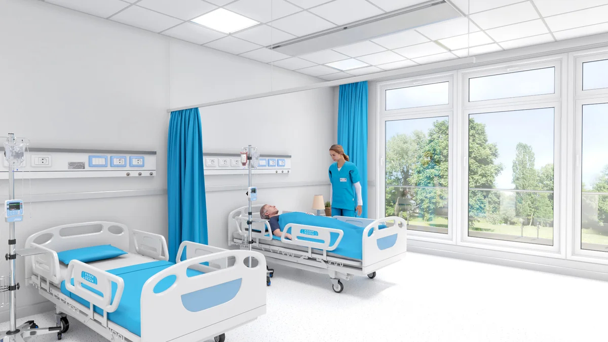 Poutre climatique hygiénique pour environnement hospitalier