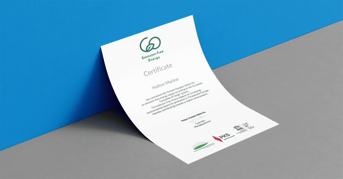 Halton Marine in Finland continues using emission-free energy